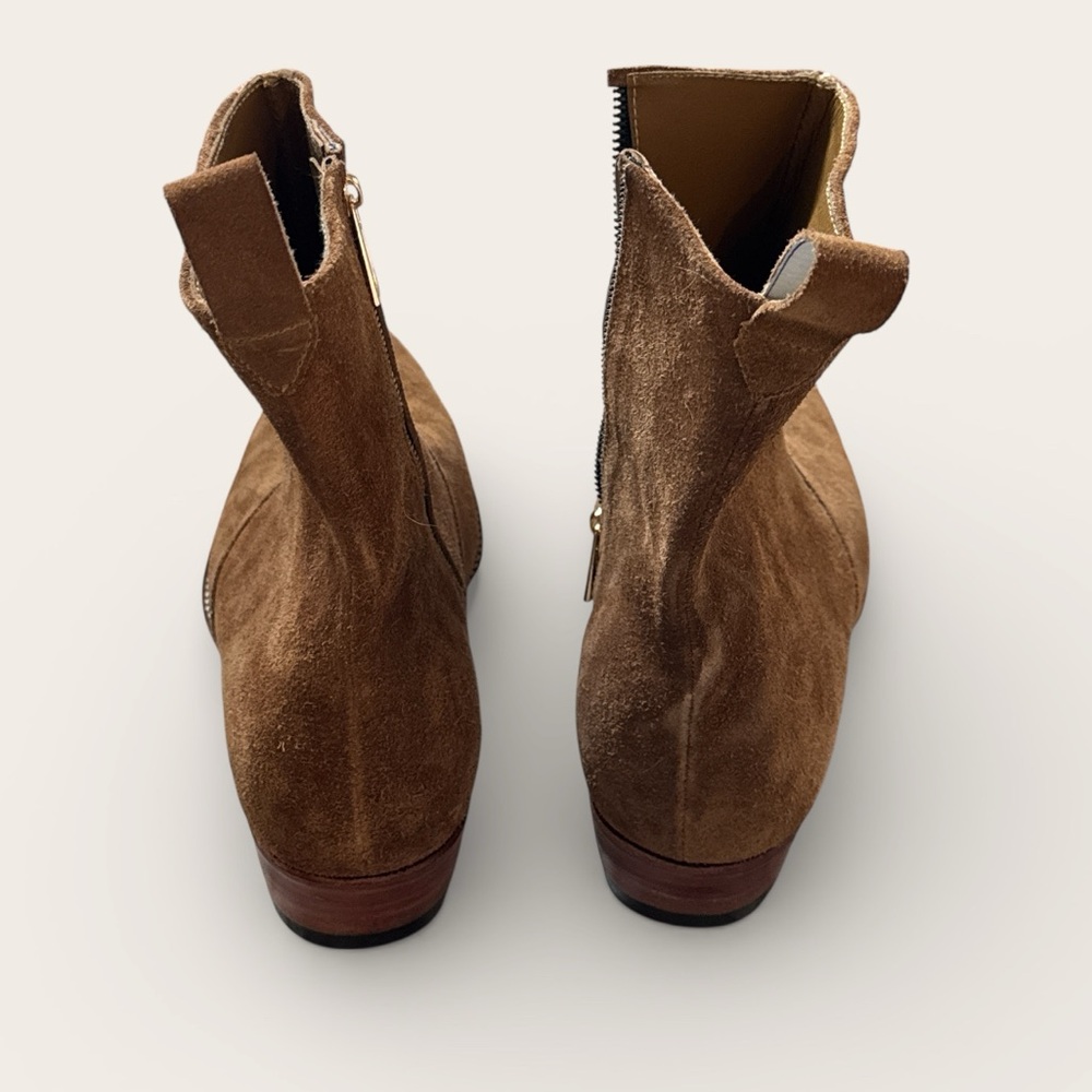 Custom Made Brown Suede Side Zip Boots 12 - 13‎ Leather Sole Artisan Pointed Toe - Picture 5 of 11